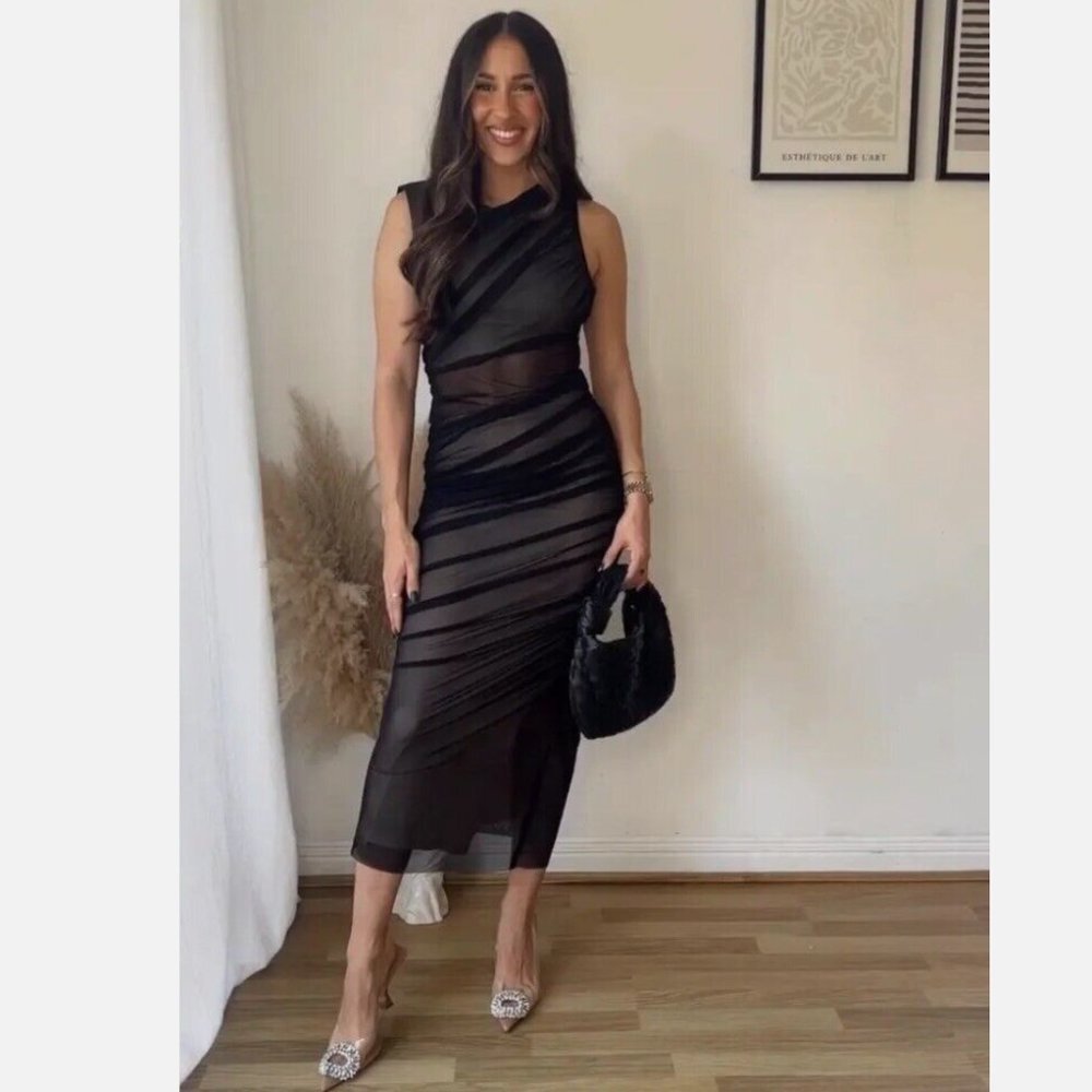 Zara mesh bodycon midi dress tulle - Picture 7 of 8